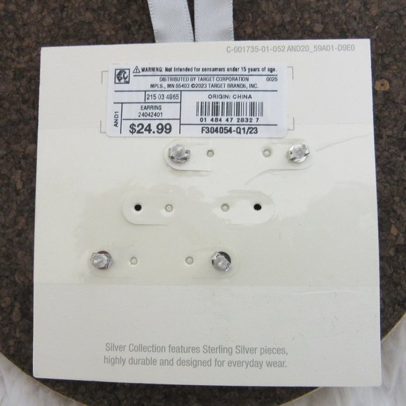 a new day Stud Earrings Sterling Silver Cubic Zirconia Square Cut Stones 2 Pairs - Picture 3 of 6